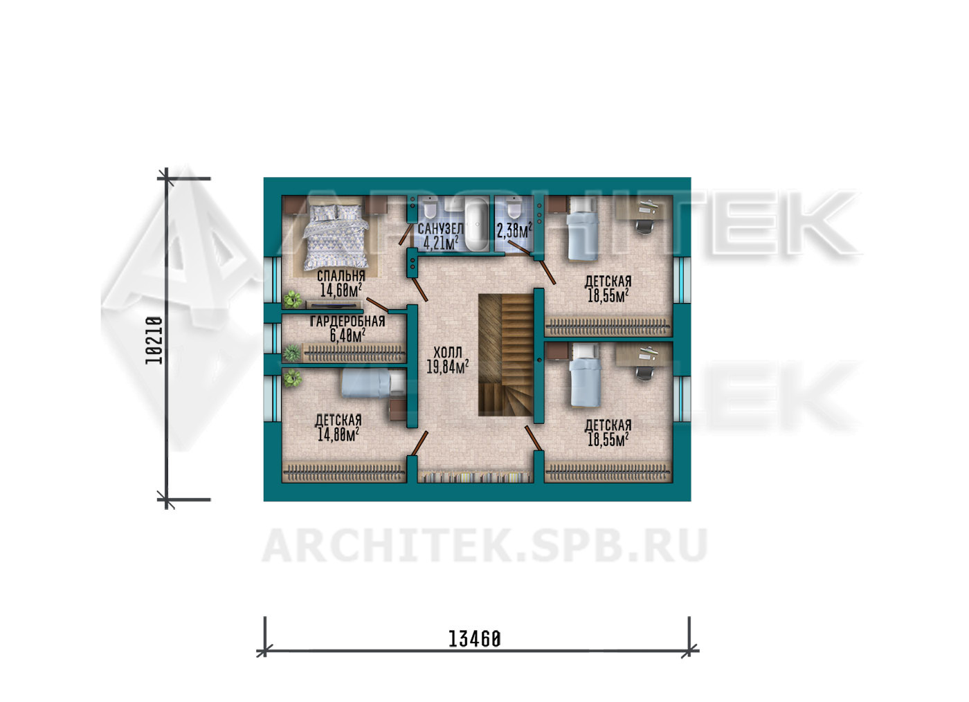 VR-303-P Проект дома из газобетона с гаражом, мансардой 16.9х15.2, террасой