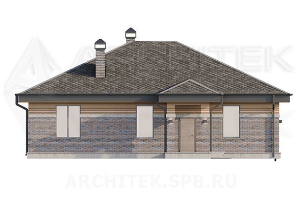 VR-304-K/1 проект 1-этажного дома 15.5×17.7 из керамических блоков с террасой и парной