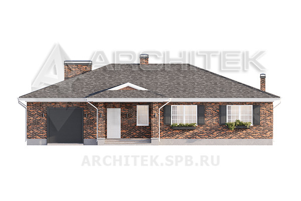 VR-426-P/1 Проект 1-этажного дома 17.35×16.65 из пеноблоков с гаражом и большой террасой