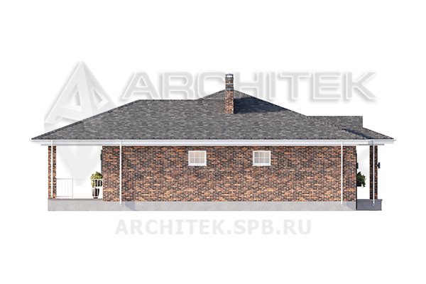 VR-426-P/1 Проект 1-этажного дома 17.35×16.65 из пеноблоков с гаражом и большой террасой