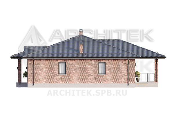 VR-434-P/1 Проект одноэтажного коттеджа 17.35×16.65 из газобетона с гаражом и большой террасой