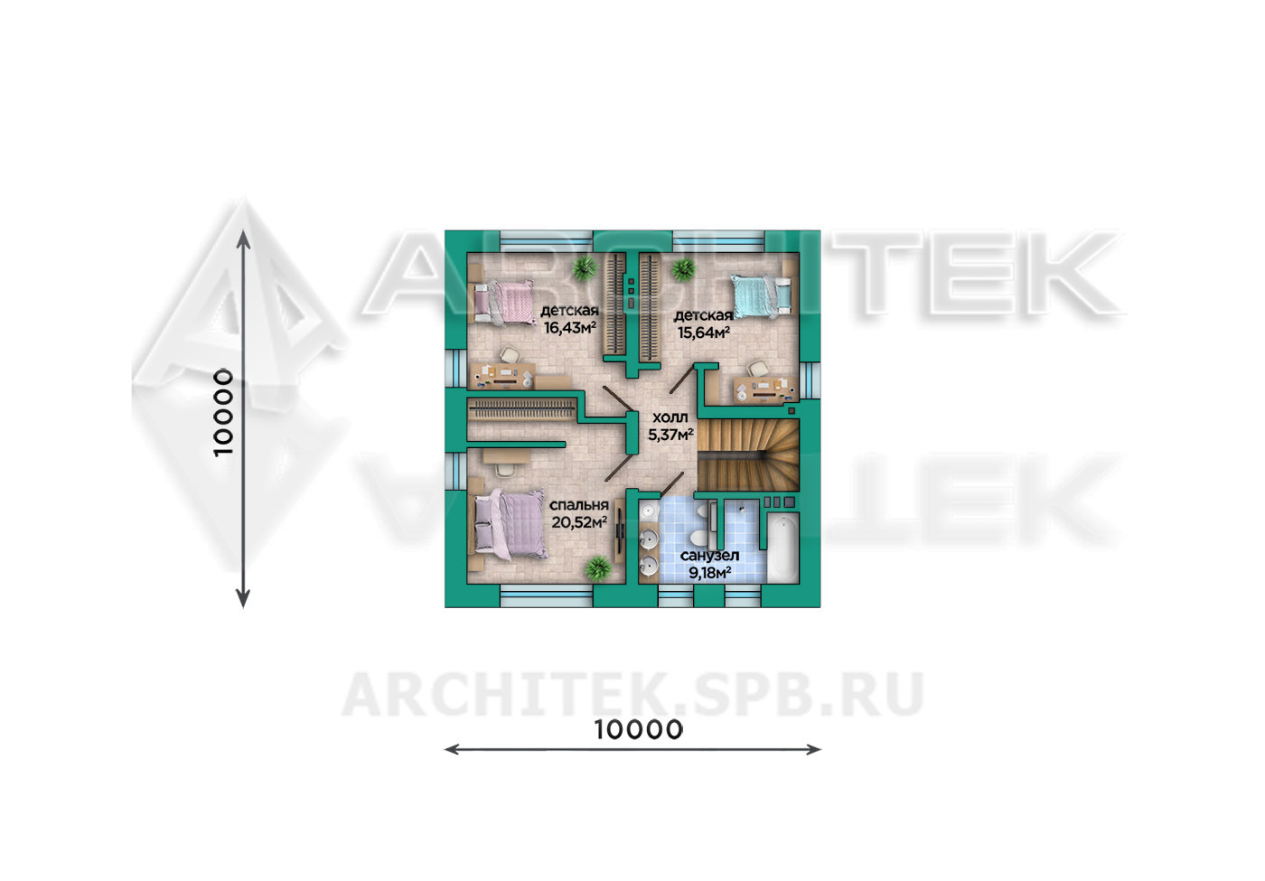 VR-448-P Проект простого дома из газобетона с мансардой 10х11
