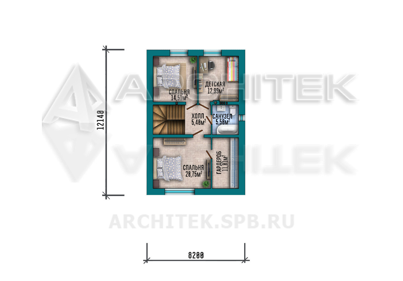 VR-458-P Проект дома из газобетонных блоков 8.2×16.6 с открытой террасой