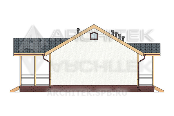 VR-461-P Проект маленького одноэтажного дома из газобетона с террасой 13.5х13.2