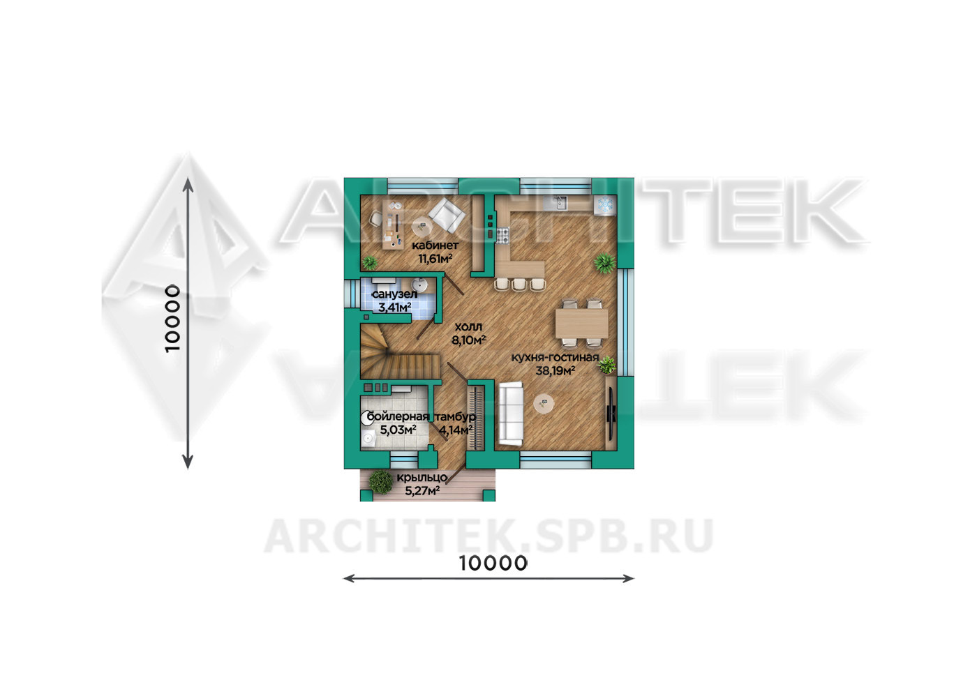 VR-474-P/1 Проект простого дома из пеноблоков с мансардой 10х11.5