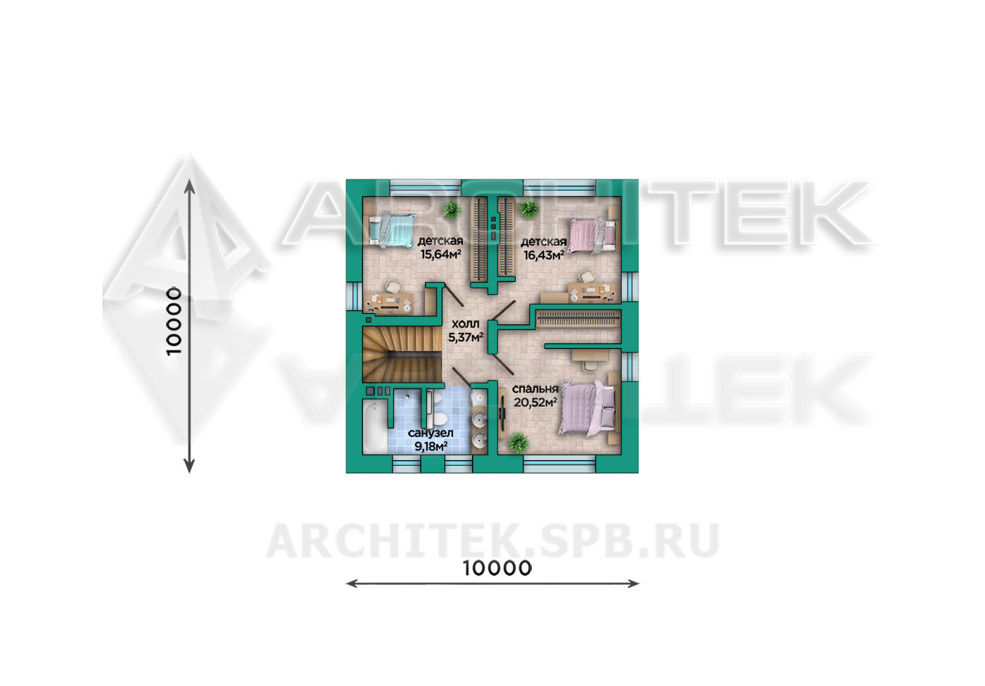 VR-474-P/1 Проект простого дома из пеноблоков с мансардой 10х11.5