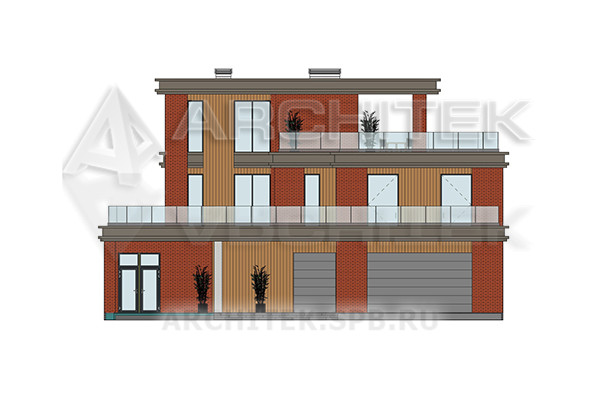 VR-490-P Проект 3-этажного дома из газобетона 24х19 с плоской крышей, бассейном, гаражом, сауной, террасой