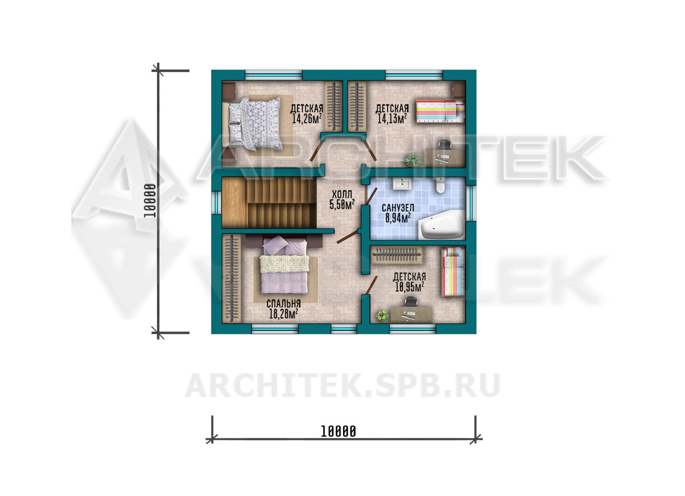 VR-491-P Проект простого двухэтажного коттеджа из газобетона 10×12.33 