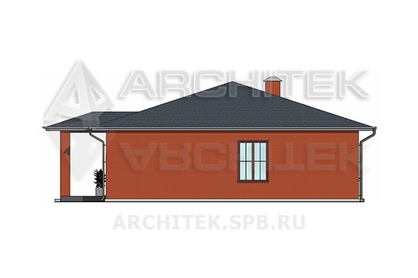 VR-494-K Проект загородного одноэтажного дома из кирпича с эркером и террасой 19×17