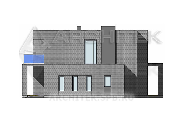 VR-495-P Проект современного двухэтажного дома из газобетона с плоской крышей, гаражом, балконом, вторым светом, террасой 19×15.6