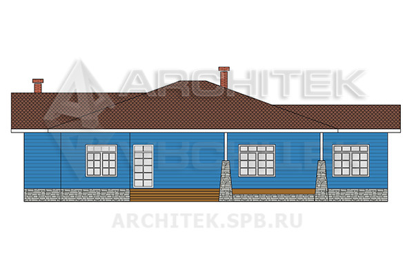 VR-504-P/1 Готовый проект 1-этажного коттеджа из газобетона с террасой 20х14