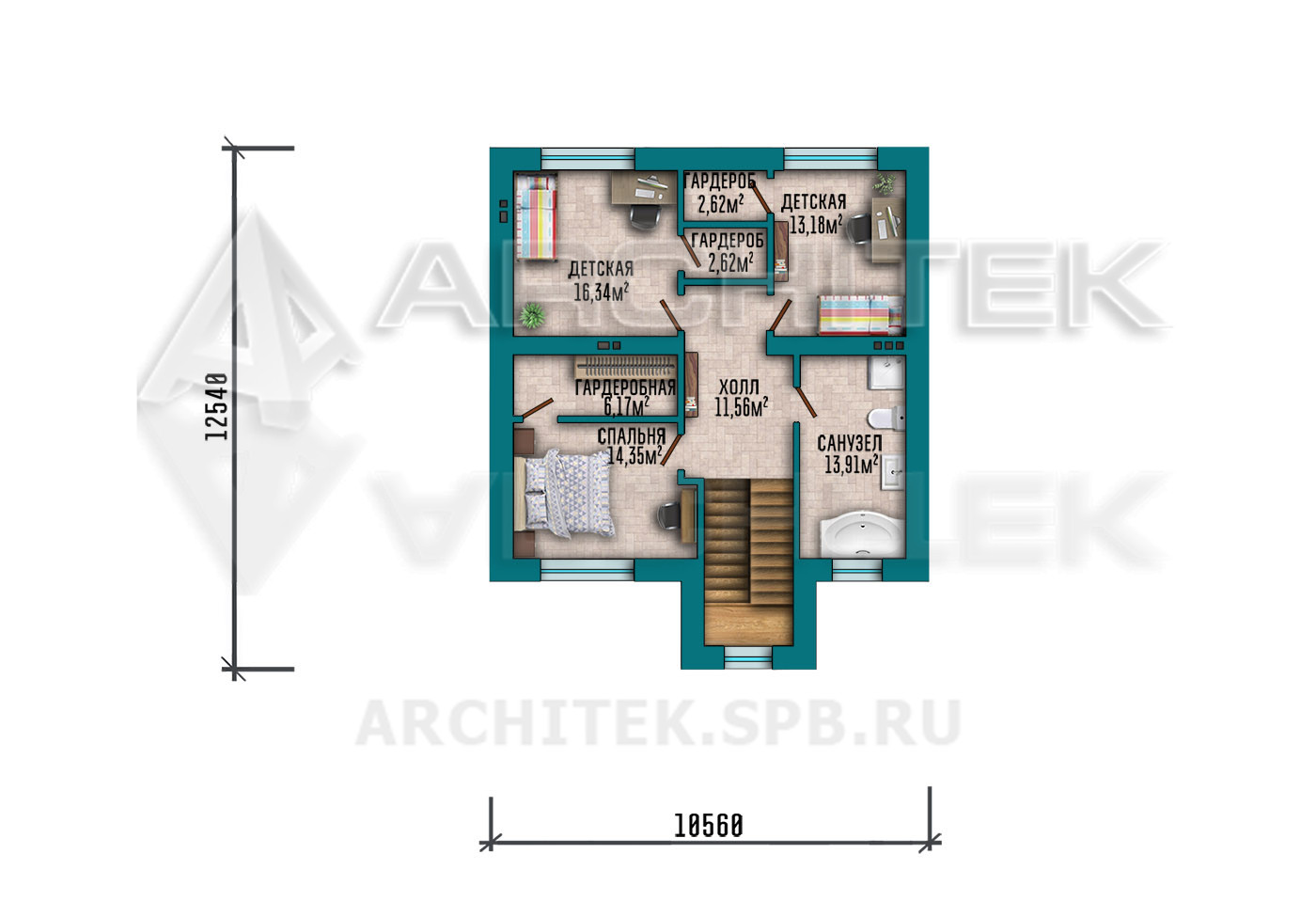 VR-511-P Проект двухэтажного дома из газобетона с гаражом и большой террасой 16.7×14