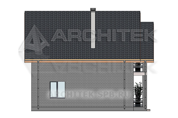 VR-522-K Проект компактного простого кирпичного дома с мансардой, террасой, балконом 9х10.6