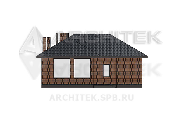 VR-523-K Проект одноэтажного кирпичного коттеджа с верандой 18.4×11.6