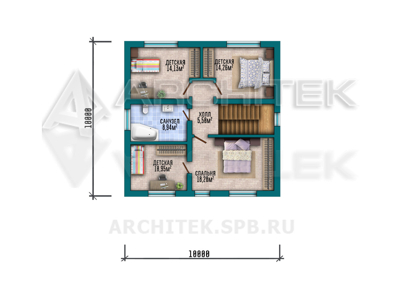 VR-538-P/1 Готовый проект простого загородного 2х-этажного коттеджа из газобетона 10×12.33