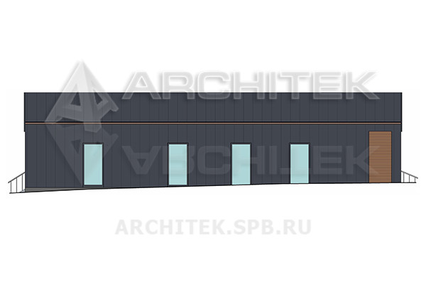 VR-539-P/1 Готовый проект компактного современного 1-этажного коттеджа в стиле барнхаус из пеноблоков с гаражом и террасой 20.9×11.7