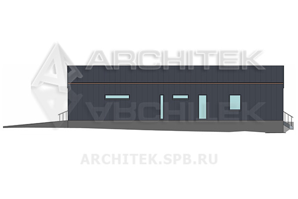 VR-539-P/1 Готовый проект компактного современного 1-этажного коттеджа в стиле барнхаус из пеноблоков с гаражом и террасой 20.9×11.7