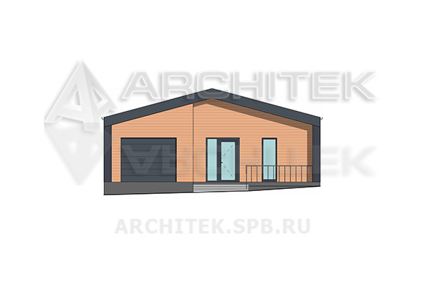 VR-539-P Готовый проект небольшого современного 1-этажного коттеджа-барнхаус из газобетона с гаражом и террасой 20.9×11.7