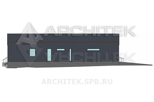 VR-539-P Готовый проект небольшого современного 1-этажного коттеджа-барнхаус из газобетона с гаражом и террасой 20.9×11.7