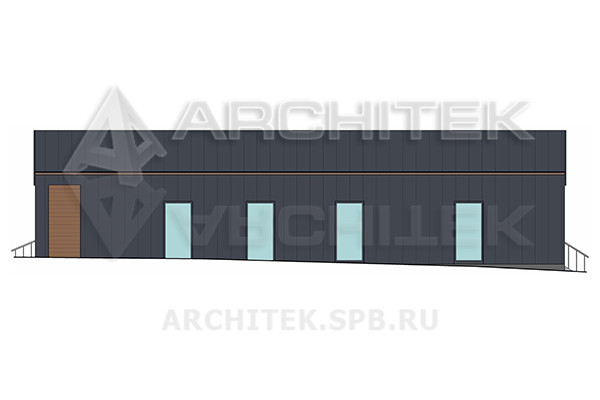 VR-539-P Готовый проект небольшого современного 1-этажного коттеджа-барнхаус из газобетона с гаражом и террасой 20.9×11.7