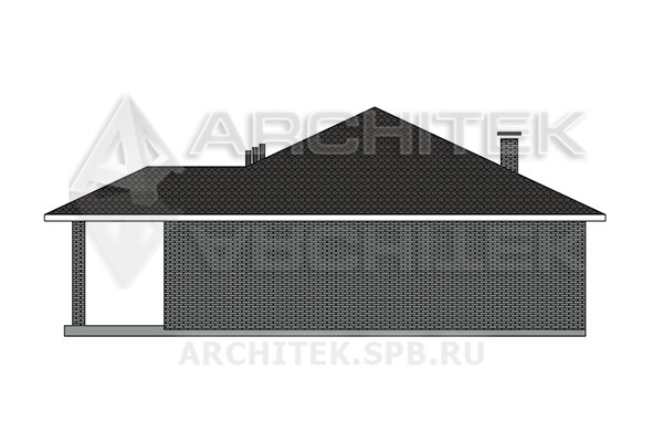 VR-543-P Проект компактного одноэтажного дома 15.5×17.7 из газобетона с террасой