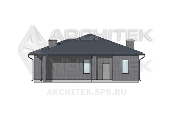 VR-545-K/1 Готовый проект одноэтажного кирпичного дома 14×21.4 с террасой и гаражом-навесом