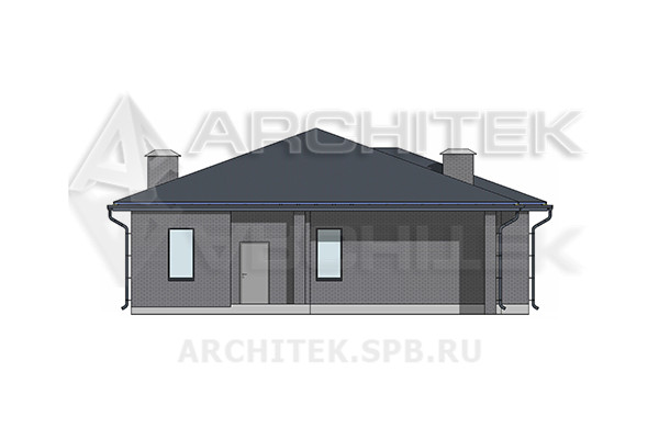 VR-545-K Проект 1-этажного дома 14×21.4 из керамических блоков с террасой и гаражом-навесом
